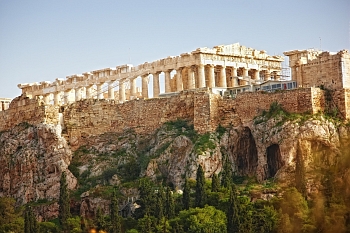 View of Parthenon on Acropolis Hill in the city of Athens