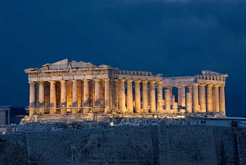 Night view of Parthenon on Acropolis Hill in Athens