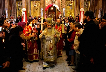 Interior view of orthodox church during a religious ceremony