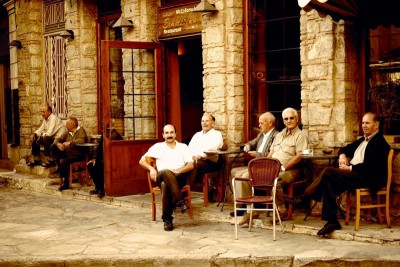 Greek men at coffee shop