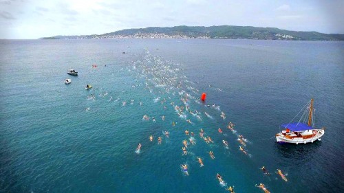 Contestants swimming at the Spetses Mini Marathon