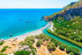 Palm trees cover the banks of the river which spills into the Cretan Sea in the beach of Preveli