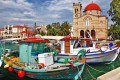Colorful port and traditional Greek boats, Aegina island