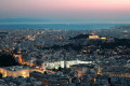 Athens city and Acropolis panorama by night