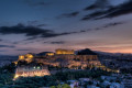 View of the Acropolis as the night falls over Athens