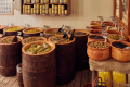 Barrels of olives in a local shop