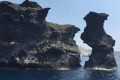 The giant rock pillar off the coast of Santorini known as Black Mountain