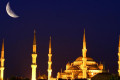 Blue Mosque in Istanbul under the light of the crescent moon
