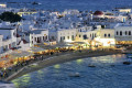 Night view of the port of Mykonos island, Greece cruise