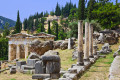 Ancient ruins at Delphi archaeological site, Greek mainland tour