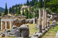 Ancient ruins in Delphi. Remnants of the Temple and the Trasuries can be seen together