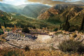 Stunning view of the amphitheater of Delphi and the valley of Pleistos spilling below