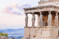 The Ionic temple of Erechtheion on the North side of the Acropolis and the famous Caryatides