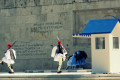 Evzones guarding the Tomb of the Unknown Soldier in Syntagma Square