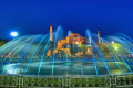 from beyond the waters of a beautiful fountain, the historic Hagia Sophia decorates the horizon