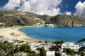 Panoramic view of Mylopotas beach, the most famous one in Ios