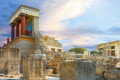 The Palace of Knossos as the sun rises over the island of Crete