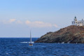 Lighthouse on the coast of Kea as seen while sailing around the island