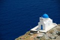 The lovely white and blue cycladic chapel of the Seven Martyrs by the sea, Sifnos island