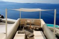 View of the caldera and the pool from the balcony of luxurious Mystique resort, Santorini island