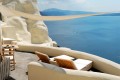 View of the caldera and the infinite sea from the balcony of luxurious Mystique resort, Santorini island