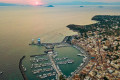 Aerial view of the port of Aigina at sunset