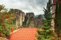 Colorful and flowery yard of the Holy Monastery of Rousanou in Meteora