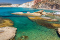 Turquoise waters and beautiful rock formations at the exotic beach of Firiplaka, Milos island