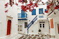 Charming square in Mykonos surrounded by Cycladic houses