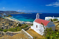 Orthodox church on top of a hill overlooking the Aegean sea, Mykonos island