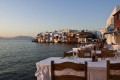 Sunset on Mykonos as seen from a tavern in Little Venice