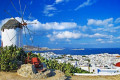 Cycladic windmills overlooking Chora in Mykonos