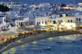 The port of Mykonos as seen from above during the night