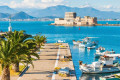 The waterfront of Nafplion with a view of Bourtzi castle