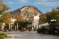 View of Palamidi fortress on the rocks from the Nafplion city center, Peloponnese (Greece)