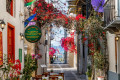 Beautiful alley with flowers in Nafplio