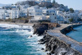 Waves crashing near the port of Naxos