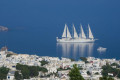 The port of Mykonos against the backdrop of the Aegean sea