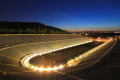 The Panathenaic Stadium where the 1896 Olympic games were held, lit up at night