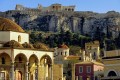 View of Acrpolis Hill and the famous Parthenon Temple from Monastiraki square, Athens