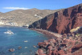 Aerial view of the iconic Red volcanic beach of Santorini