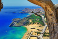 Elevated view of the Tsambika beach in Rhodes