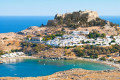 The village of Lindos in Rhodes features an impressive Acropolis