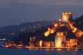 Night view of the Rumeli Fortress on the coast of Istanbul