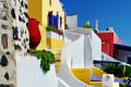 Colored houses and streets in Fira town, Santorini island