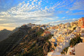 Panoramic view of Fira town perched on volcanic cliffs, Santorini island