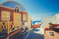 Traditional Cycladic architecture on disply on this street in Oia, Santorini
