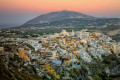 Panoramic shot of Fira in Santorini at dusk