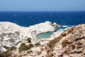 Wild rocky landscape in the famous Sarakiniko beach in Milos