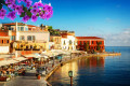 View of the Chania harbor in the spring